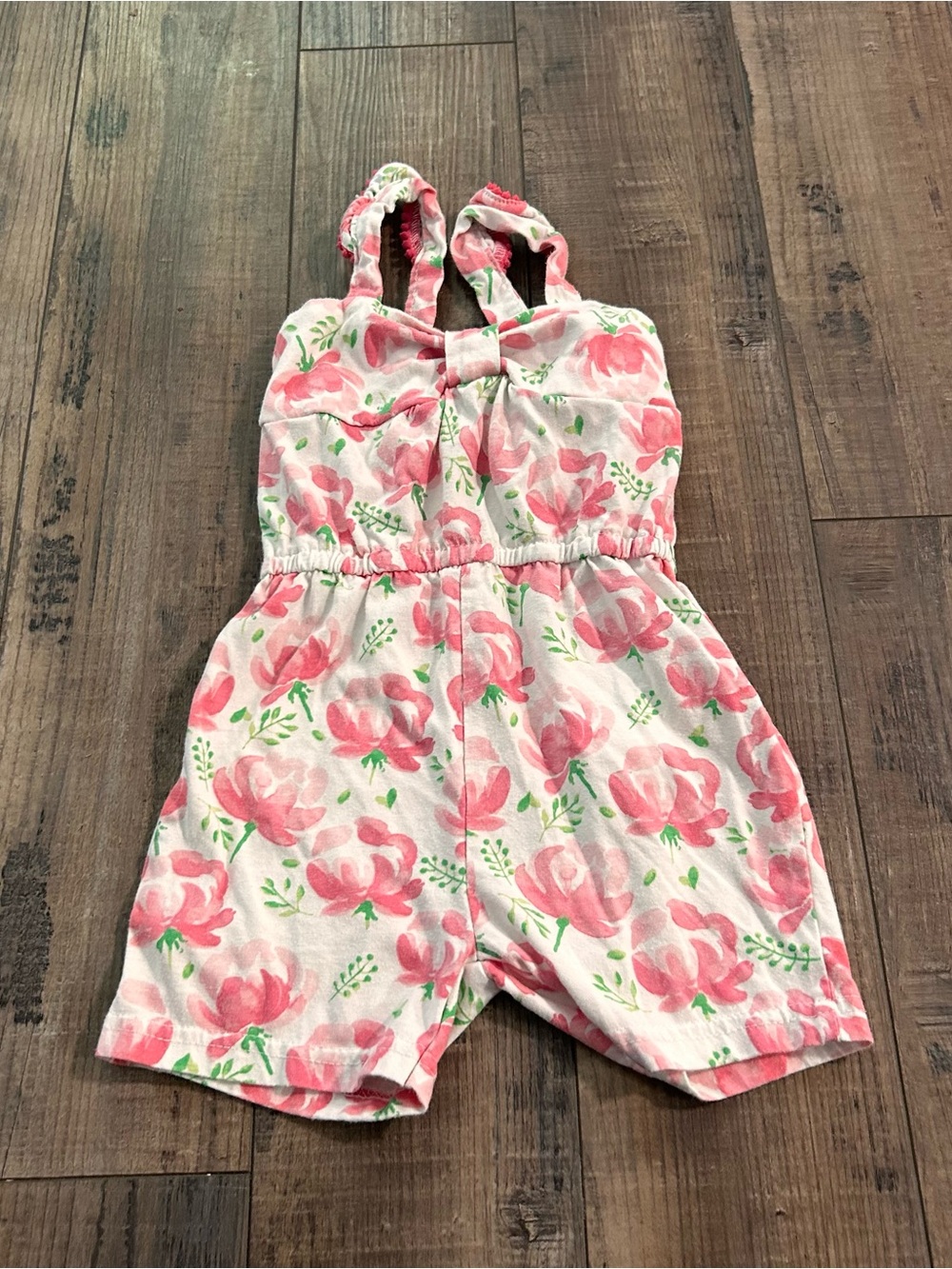 Isaac Mizrahi New York One Piece Romper Bow Floral Pink White 18 months